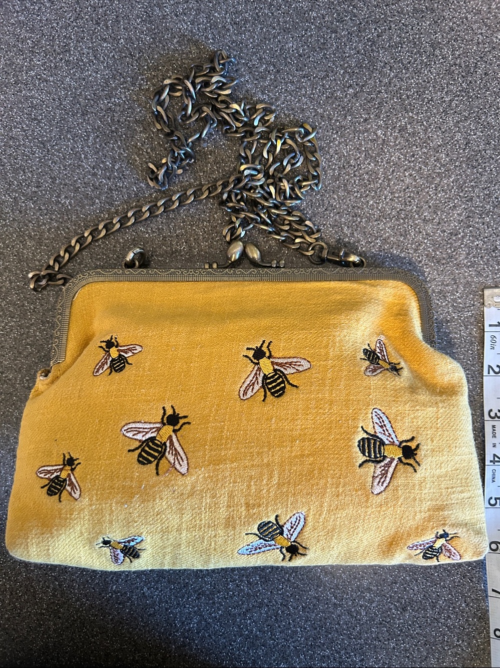 Yellow Bee Embroidered Chain-Handle Clutch - Picture 2 of 3